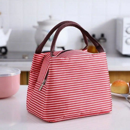 Blakely Classic Small Red Oxford Striped Insulated Lunch Bag Gift Packaged