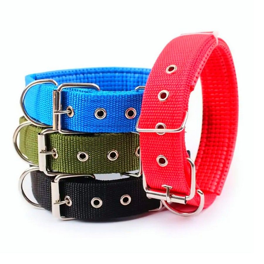 Nikalos Large Red Standard Nylon Comfort Strip D Ring Metal Buckle Dog Collar