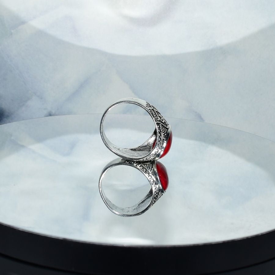 Amore Abound Mens Size 11 Oval Red Turquoise Etched Silver Ring Gift Boxed