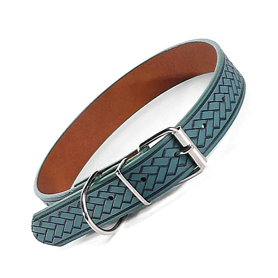 Kasen Herringbone Dark Teal Green Dog Collar Medium Gift Packaged