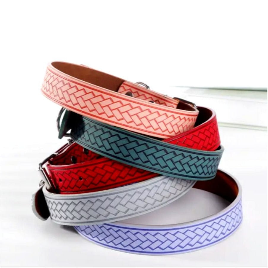 Kasen Herringbone Pattern Purple Dog Collar Large Gift Packaged