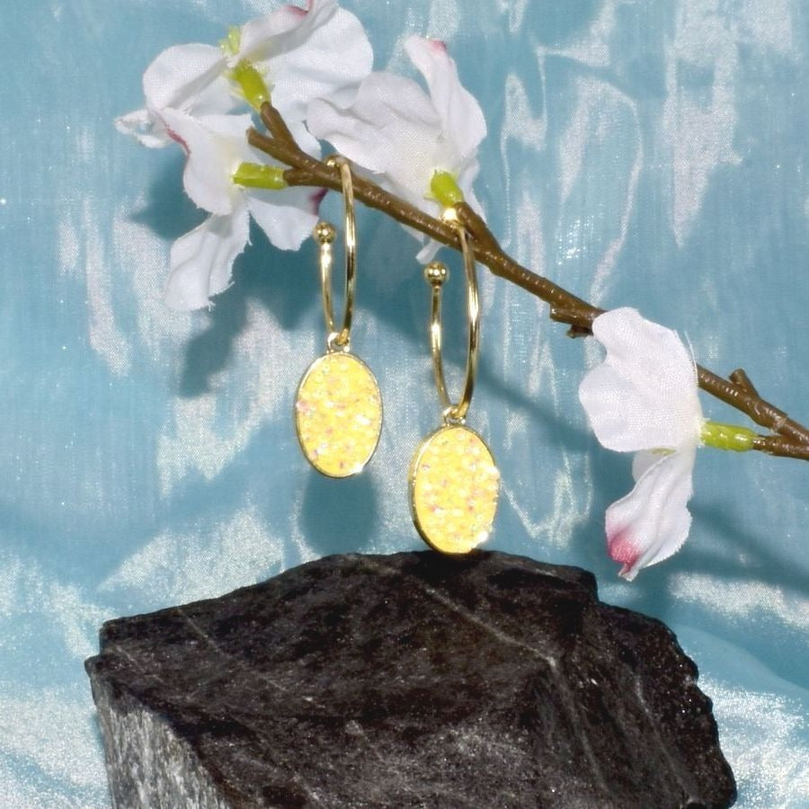 Peyton Sparkles Sweet Yellow Oval Sugar Crystal Drop Hoop Earrings Gift Packaged