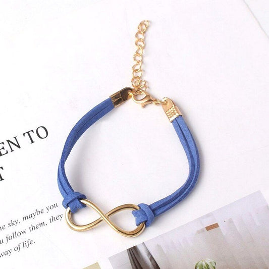 Leyanna Colors Soft Leather Retro Gold Infinity Bracelet Blue Gift Packaged