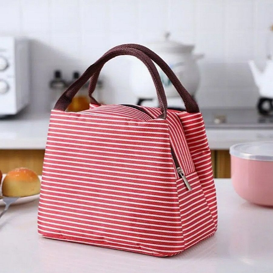 Blakely Classic Small Red Oxford Striped Insulated Lunch Bag Gift Packaged