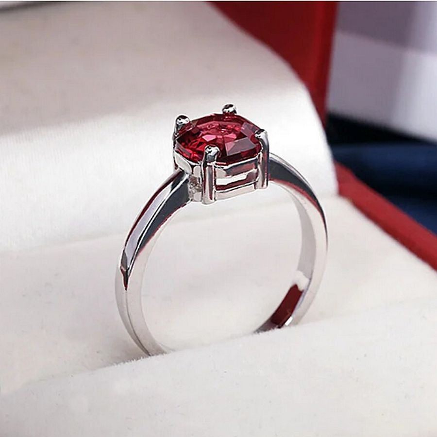 Cecilia Rose Womens Size 6 Red Octagon Crystal Silver Ring Gift Boxed