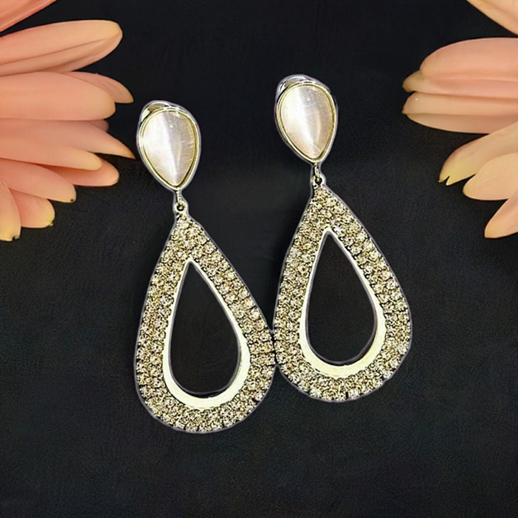 Destiny Pave Shimmering Hollow Teardrop Dangle Earrings