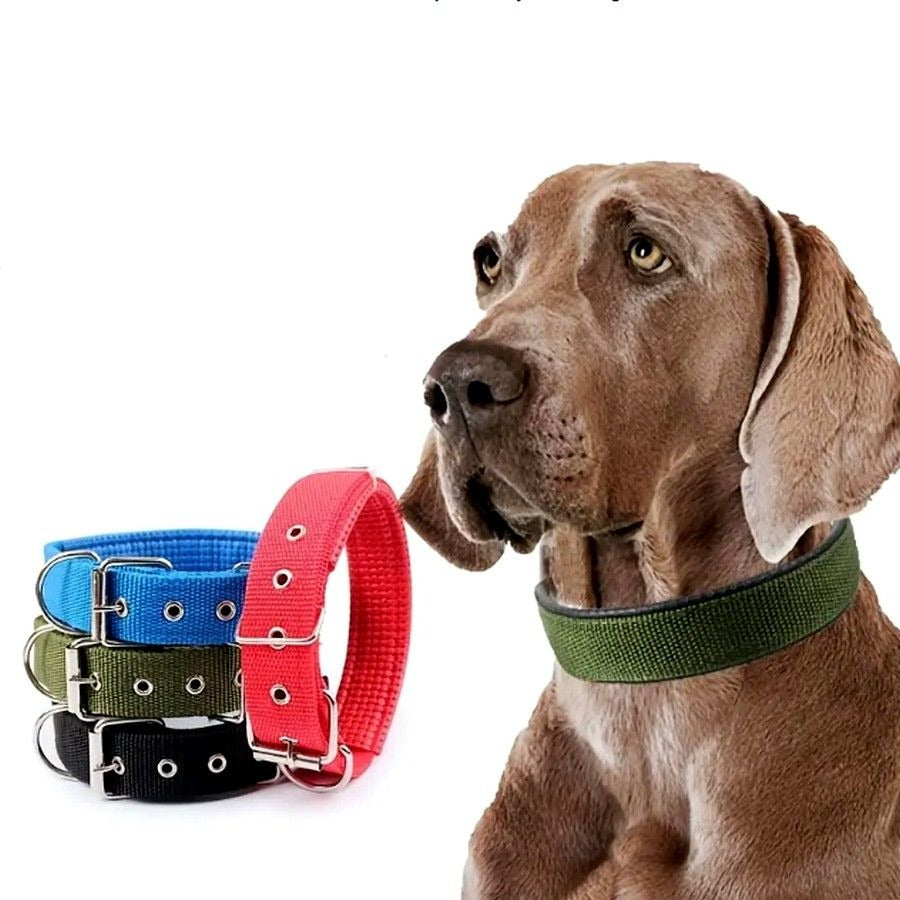 Nikalos XL Blue Standard Nylon Comfort Strip D Ring Metal Buckle Dog Collar