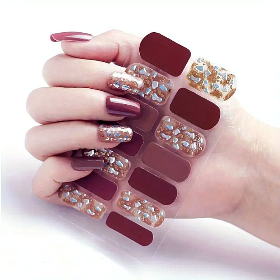 Marilyn Lisa Self Adhesive Nail Polish Strips Burgundy Teal Drop Gift Packaged