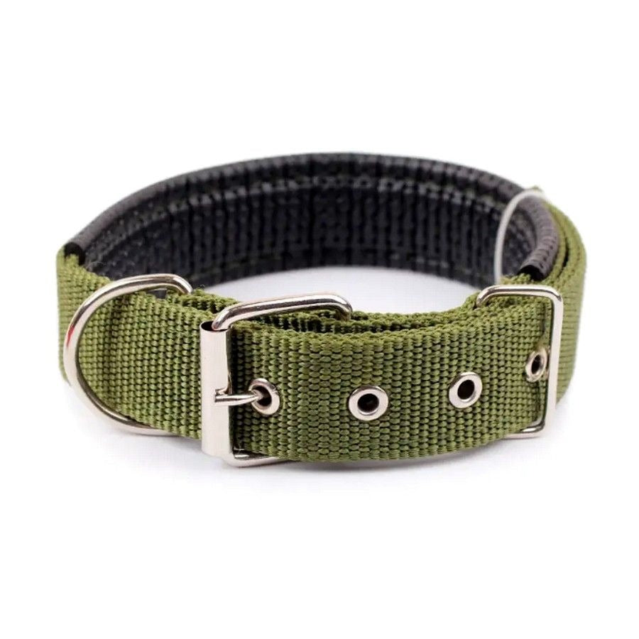 Nikalos XL Green Standard Nylon Comfort Strip D Ring Metal Buckle Dog Collar