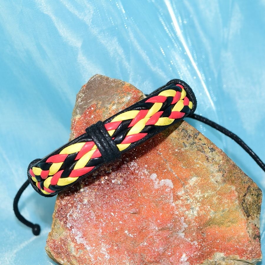 Roja Amarilla Womens Weave Tie Leather Bracelet Black Red Yellow Gift Packaged