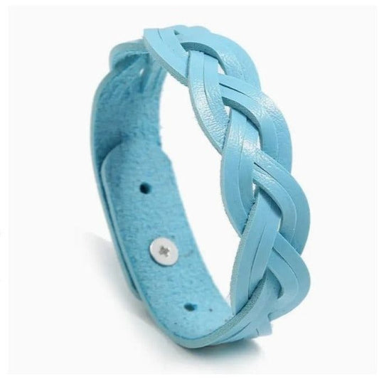 Rory Elyse Braided Candy Color Woven Leather Bracelet Blue Gift Packaged