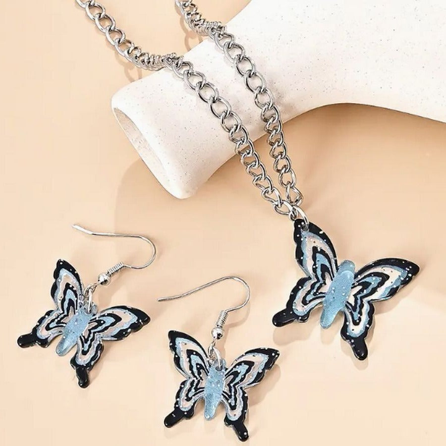 Briella Jesse Colorful Black Butterfly Necklace and Earrings Set Gift Packaged