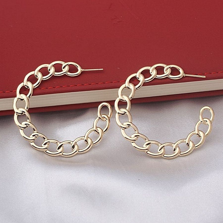 Alyssa Leanna Gold Stationary Link Design Hoop Post Earrings Gift Packaged