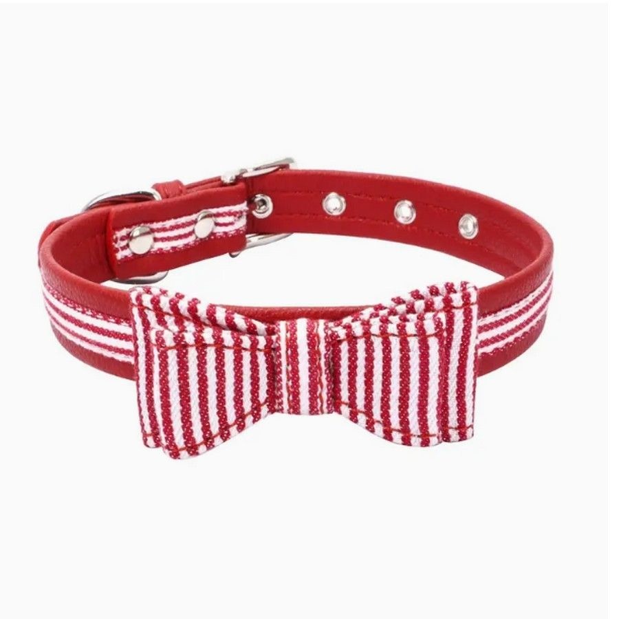 Zach Saylor Small Dog Red Oxford Stripe Bow Tie Pet Collar Gift Packaged