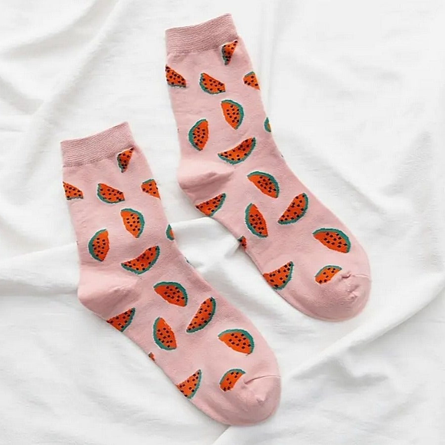 Talia Sweet Fruits Womens Crew Socks Pink Watermelon Red Gift Packaged