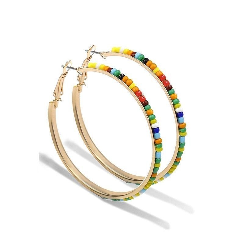 Abby Laurel Large Beaded Hoop Earrings Multicolored Gold Gift Packaged