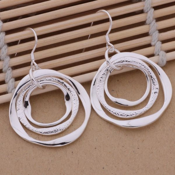 Saviah Lane Silver Abstract Circle Trio Dangle Earrings Gift Packaged