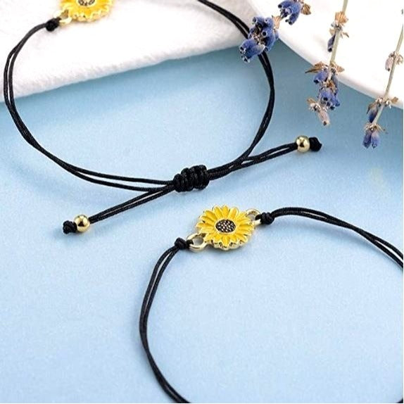 Allyson Aurora Sunflower Double Leather Strand Bracelet Gift Packaged